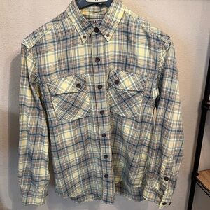 Duluth Trading Co Yellow and Blue Plaid Men's Shirt